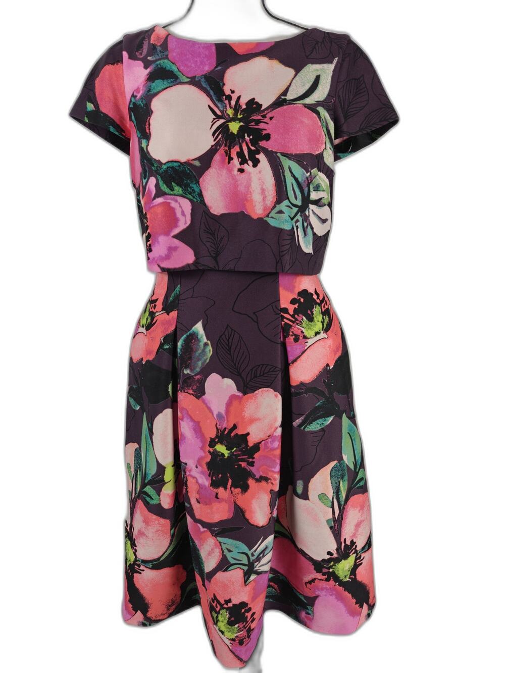 Women’s Vince Camuto Floral Fit & Flare Dress Purple Pink Size 2
